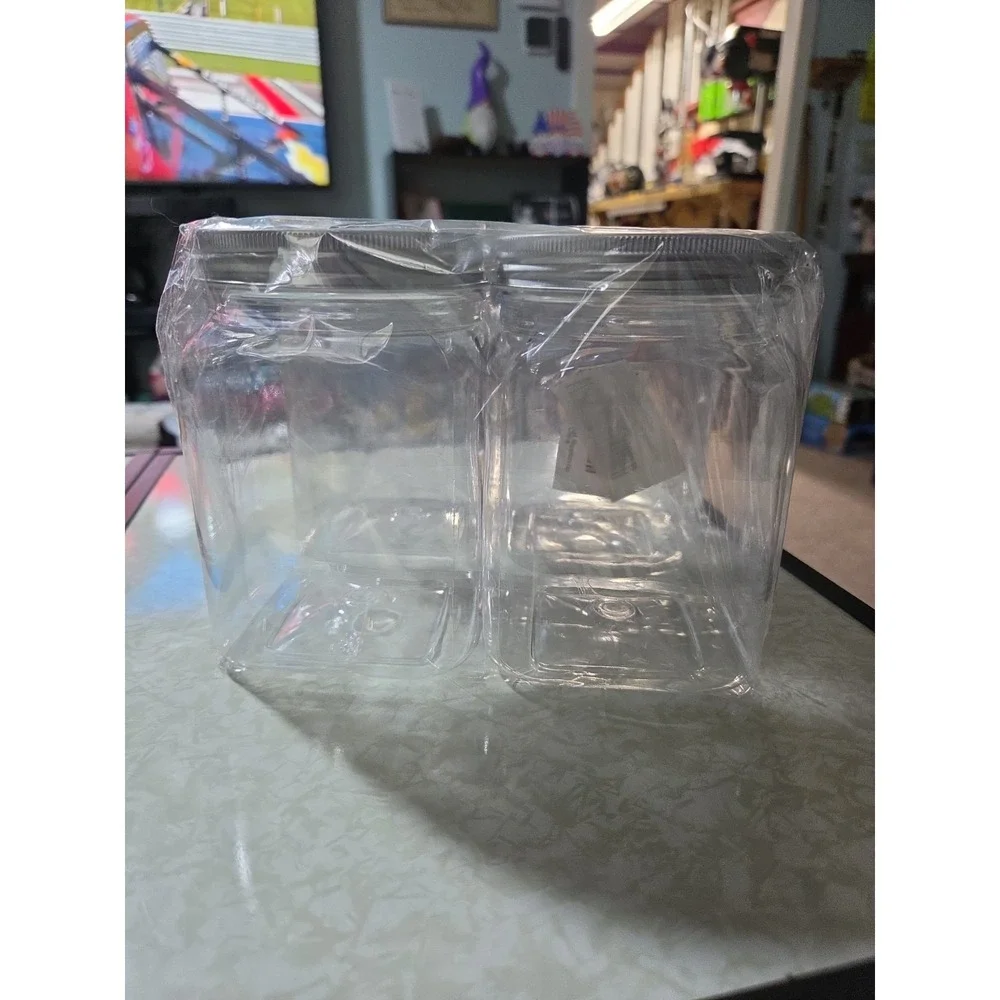 Set of 4 - 24 Oz Plastic Jars with Lids, Square Plastic Jars Clear Food Storage